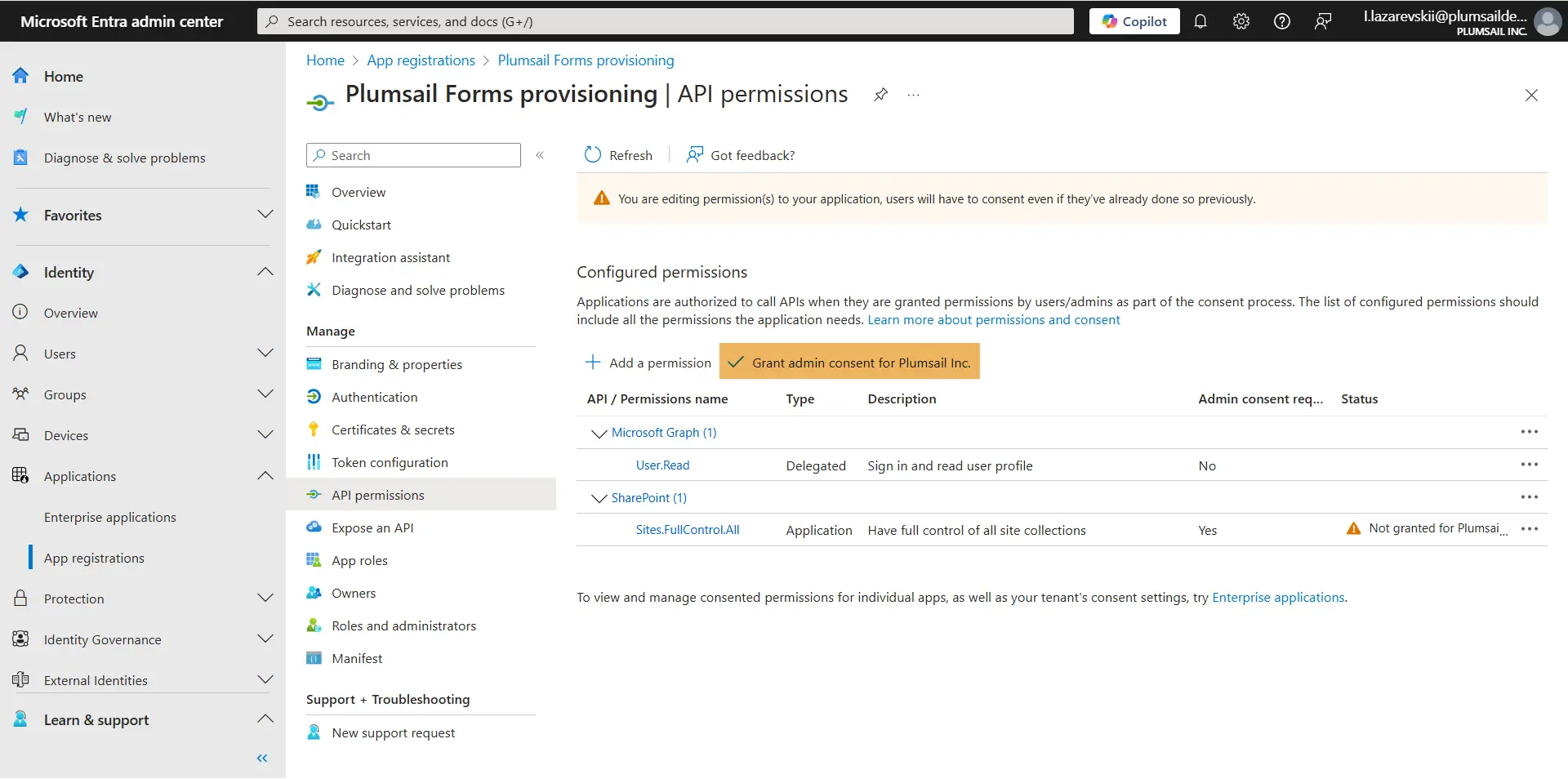 Grant admin consent