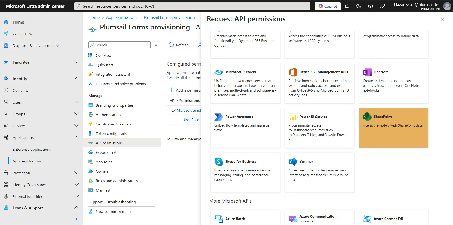 Pick SharePoint in the list of APIs