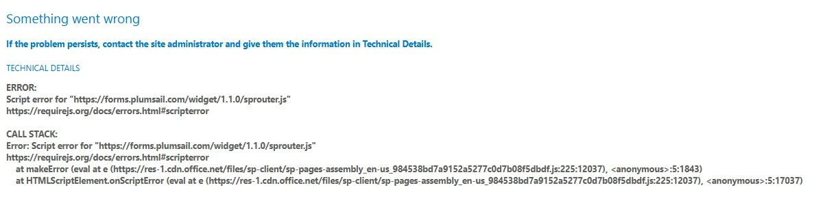 Something went wrong, script error