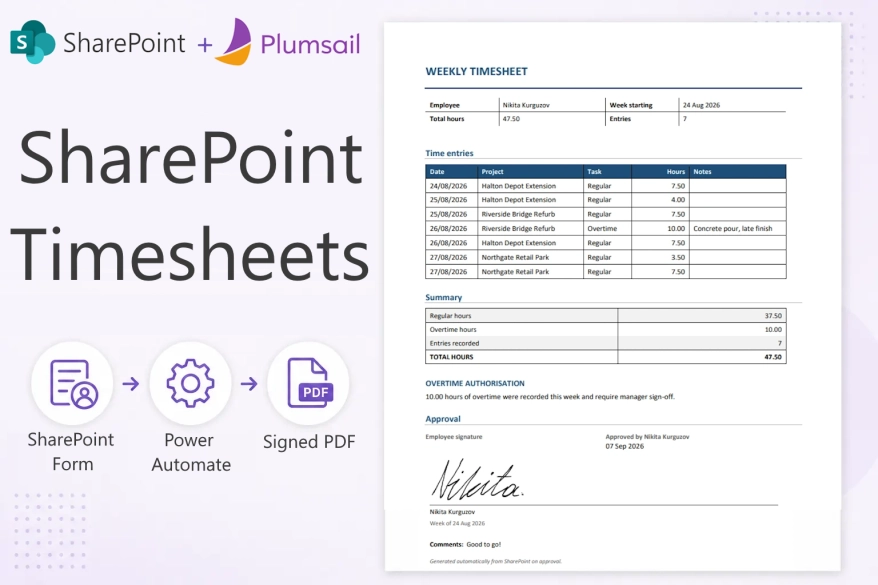 SharePoint timesheet: track hours, approve, and export to PDF