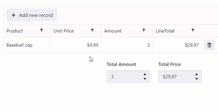 Calculate total for the Data Table