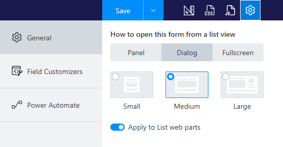 Display mode configuration menu (Dialog)