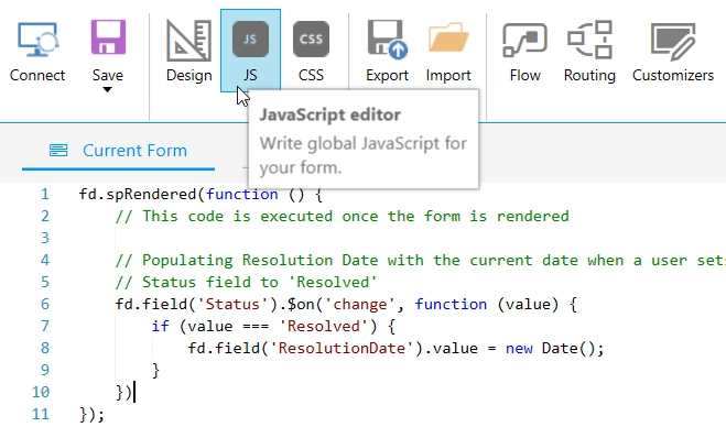 JavaScript editor