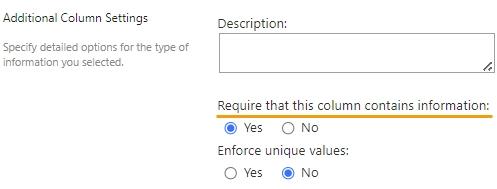 Column settings page - required
