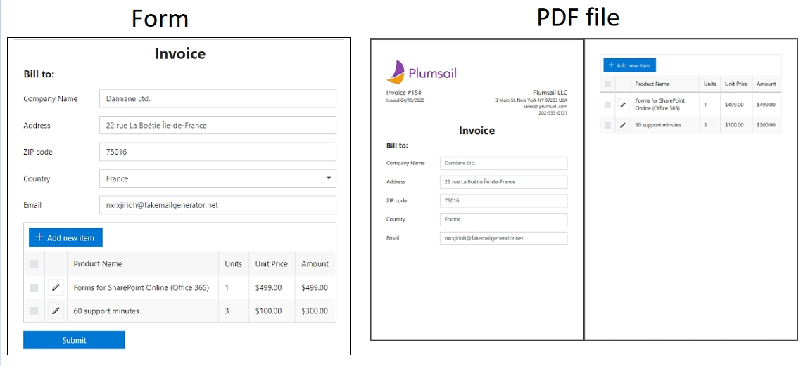 Company info and button