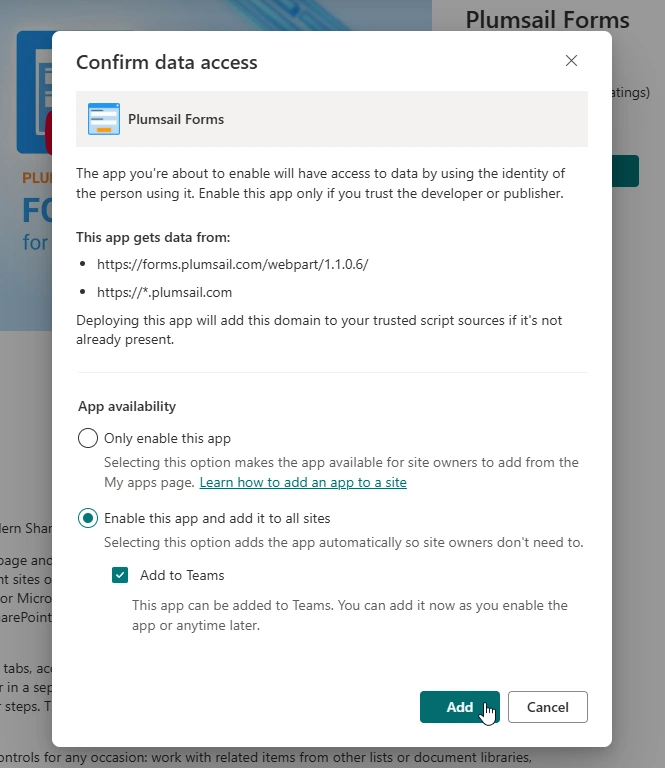 Add package from App Source