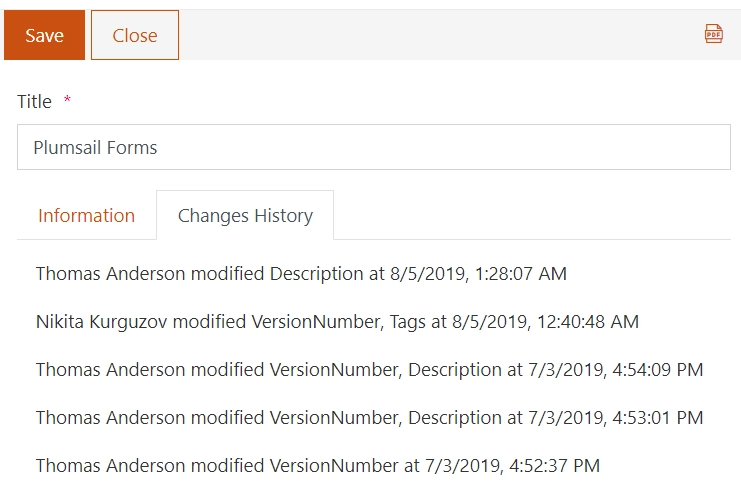 Field changes in Version history