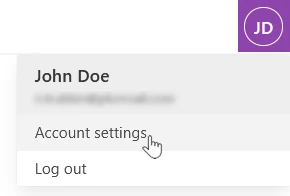 Context menu with the account settings option, opened under the user icon