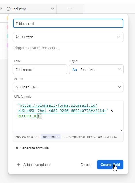 Add button with code to Airtable