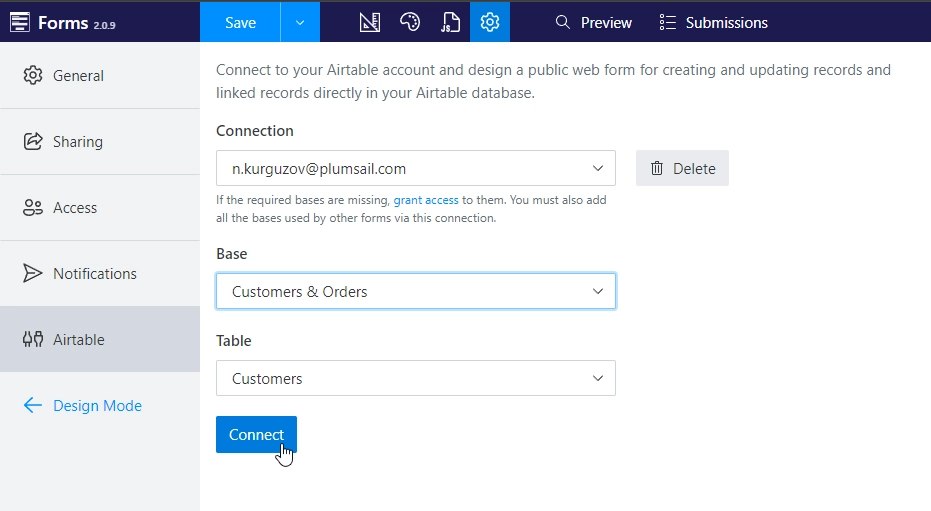 Connect to Airtable table