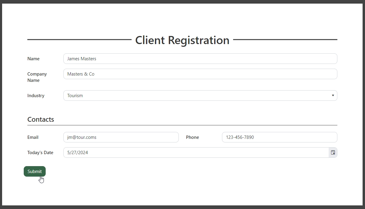 Filled out custom form for Airtable