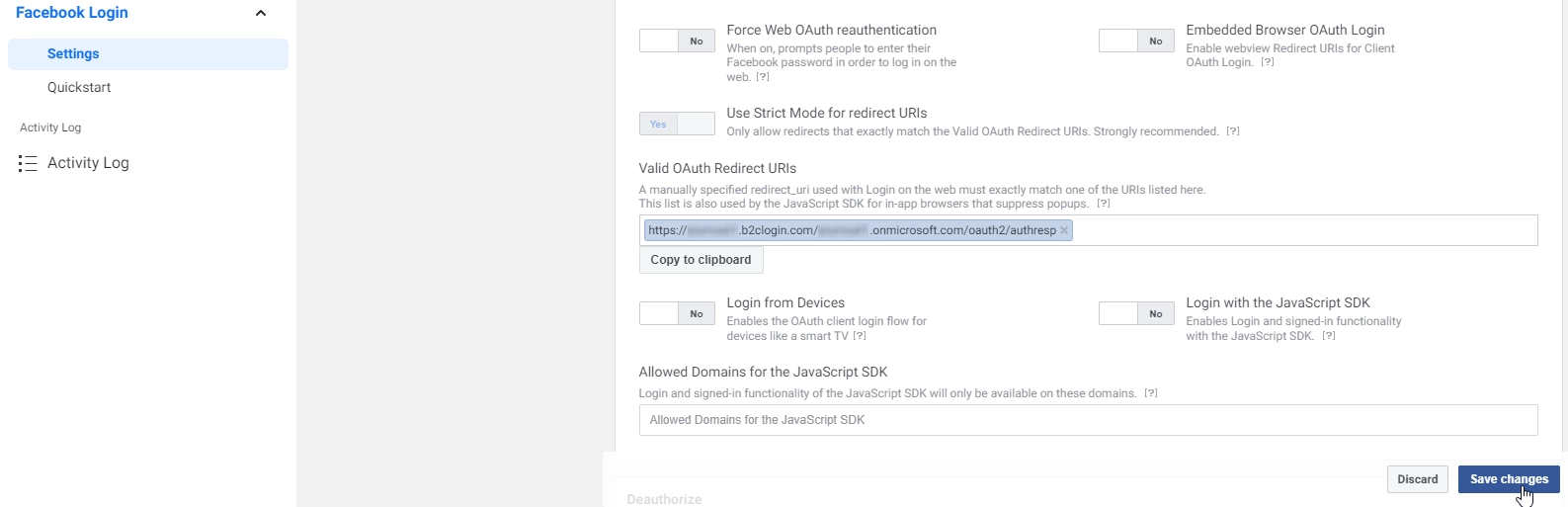Valid OAuth redirect URI