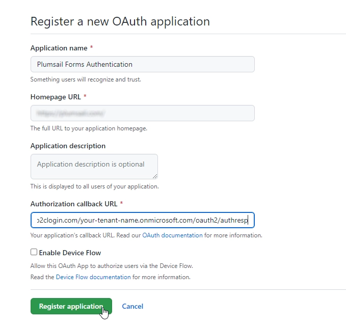 Register OAuth application
