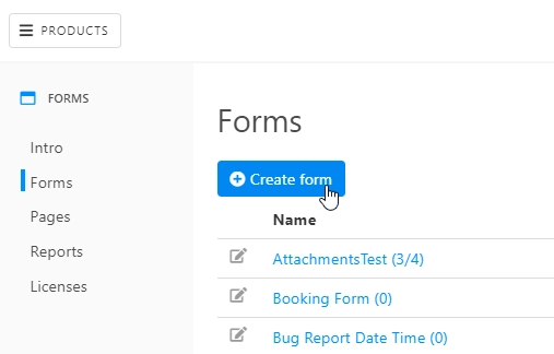 Create form in web designer