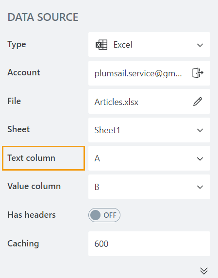 Text column property