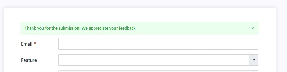 Thank you message displayed after form submission
