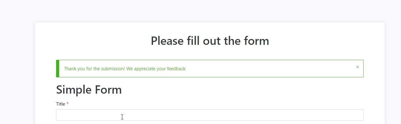Thank you message displayed