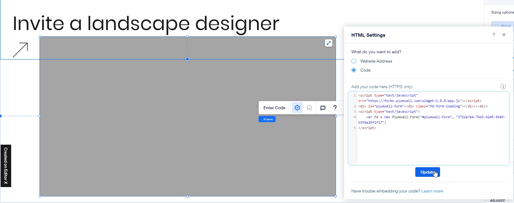 Paste snippet into embed