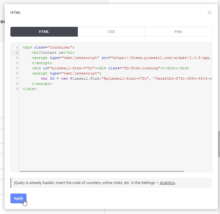 Paste snippet into content