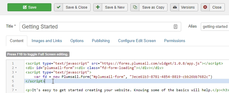 Paste snippet into content