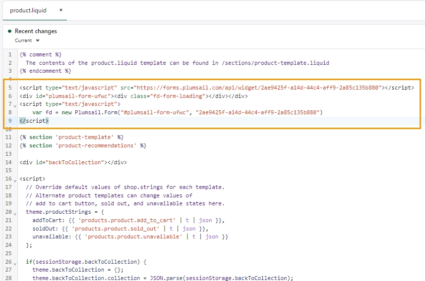 Code for Product Page