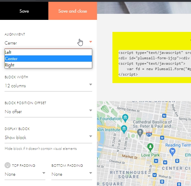Settings of the embed part
