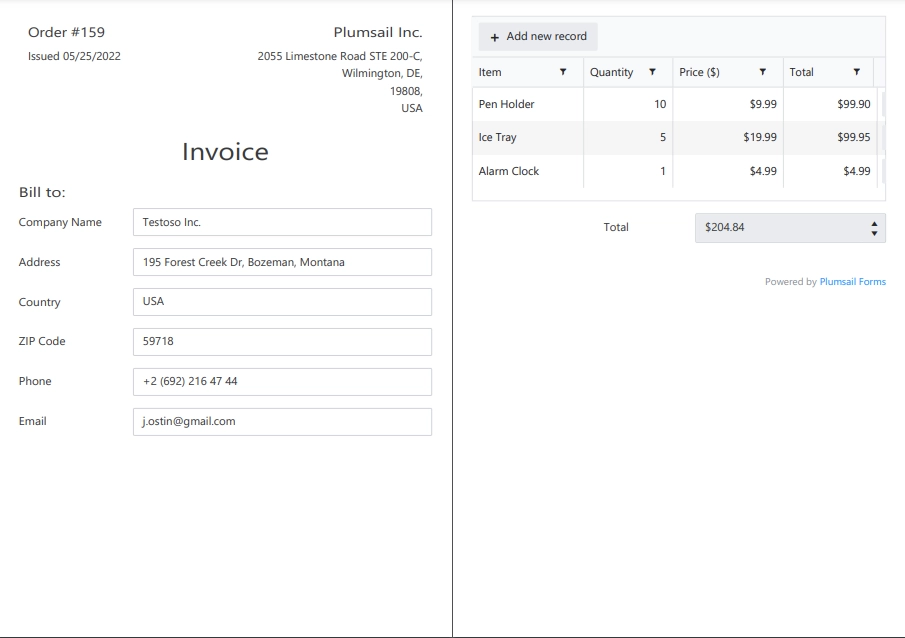 Company info and button