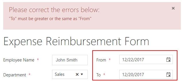 Date "To" must be greater or the same as Date "From"