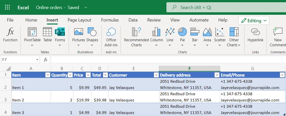 Result in Excel
