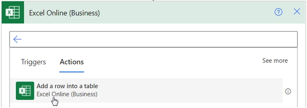Add row into table action