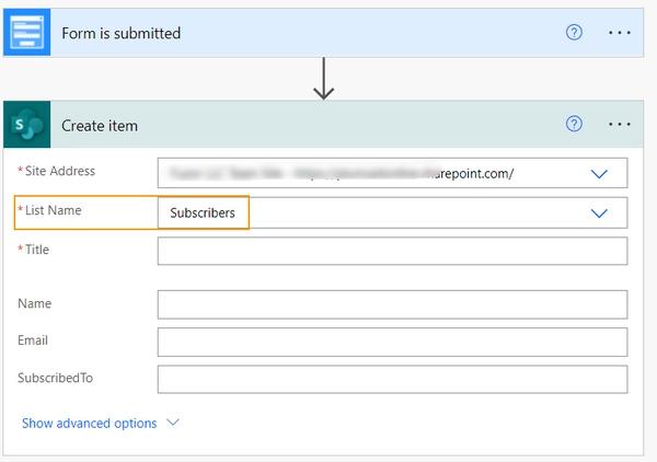 Site Address and List Name