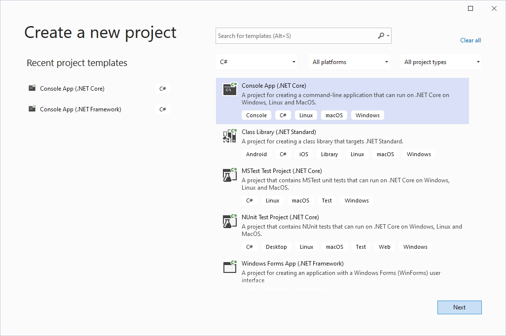Create new Console App (.NET Core)
