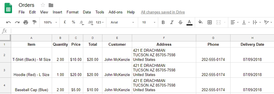 Result in Google Sheets