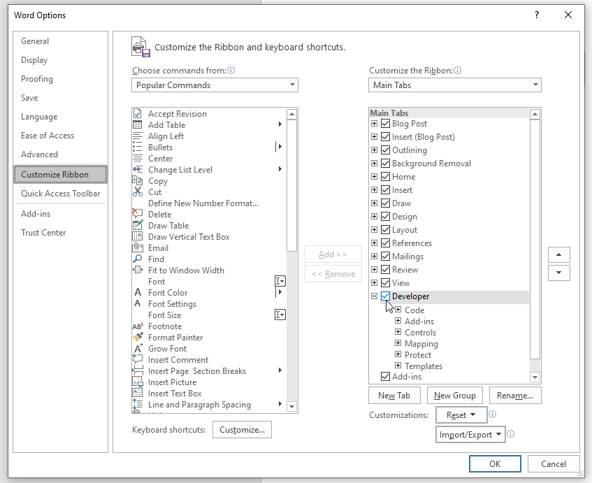 Customize Ribbon