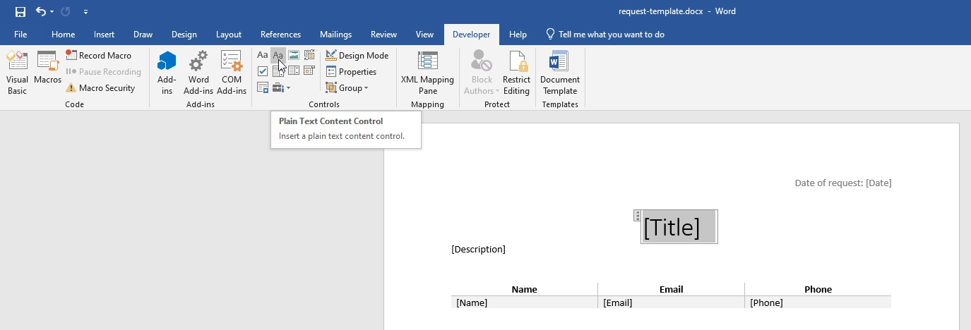 Plain Text content control