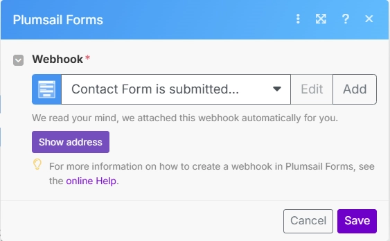 Select a webhook