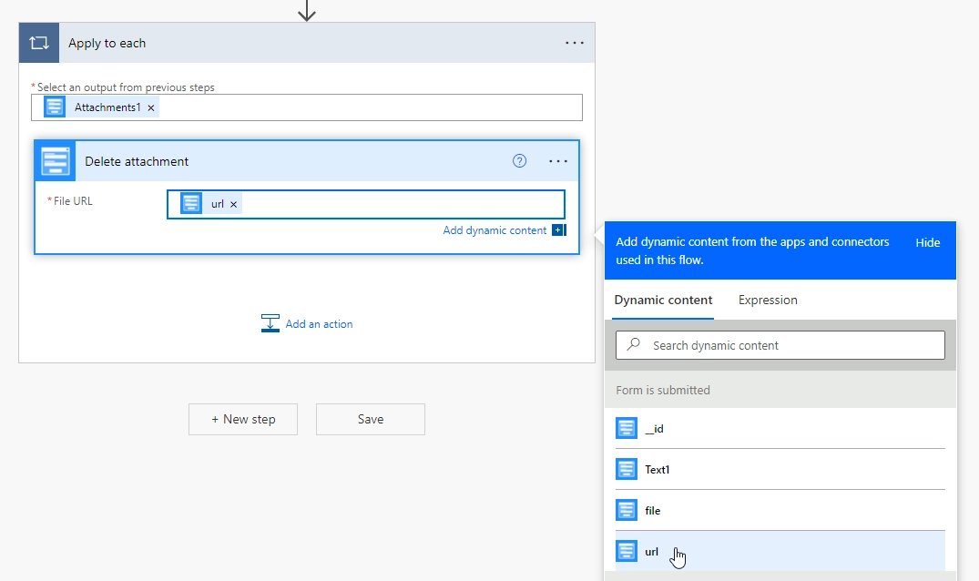 Delete attachment action