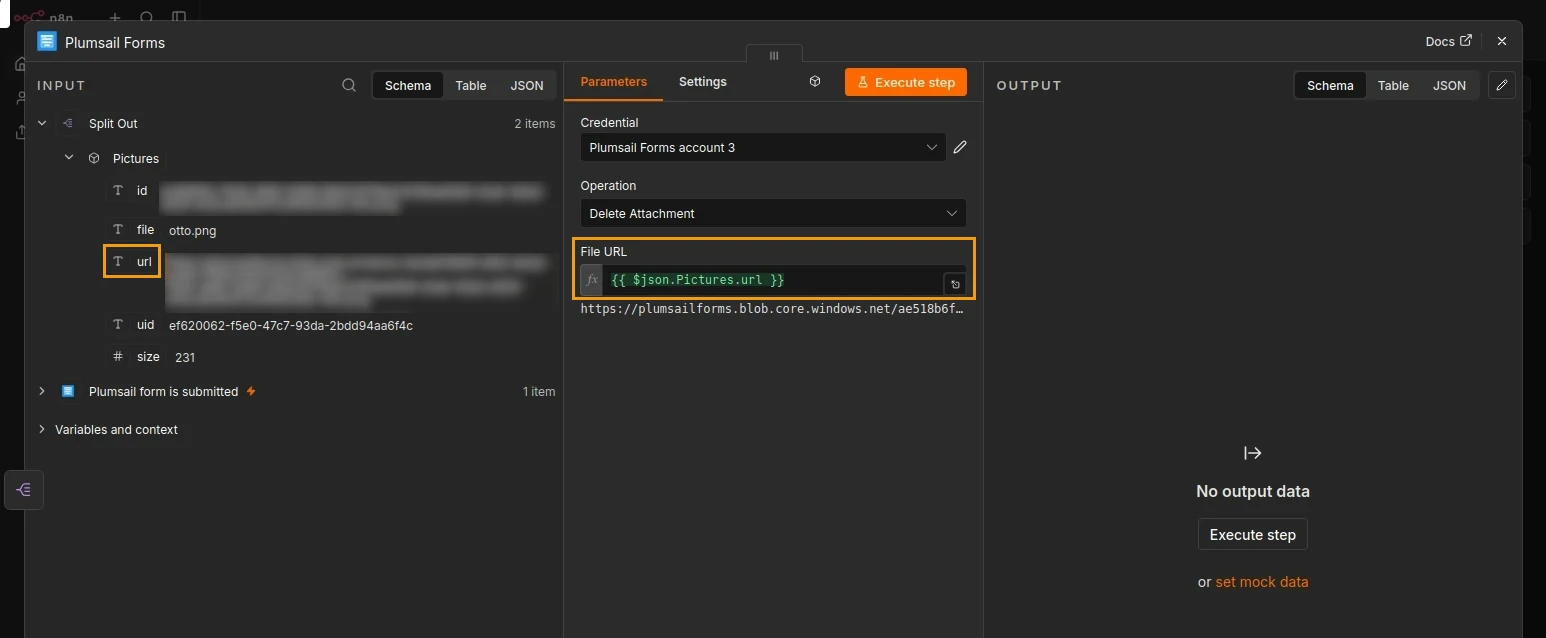 Configuration window for Delete an attachment action