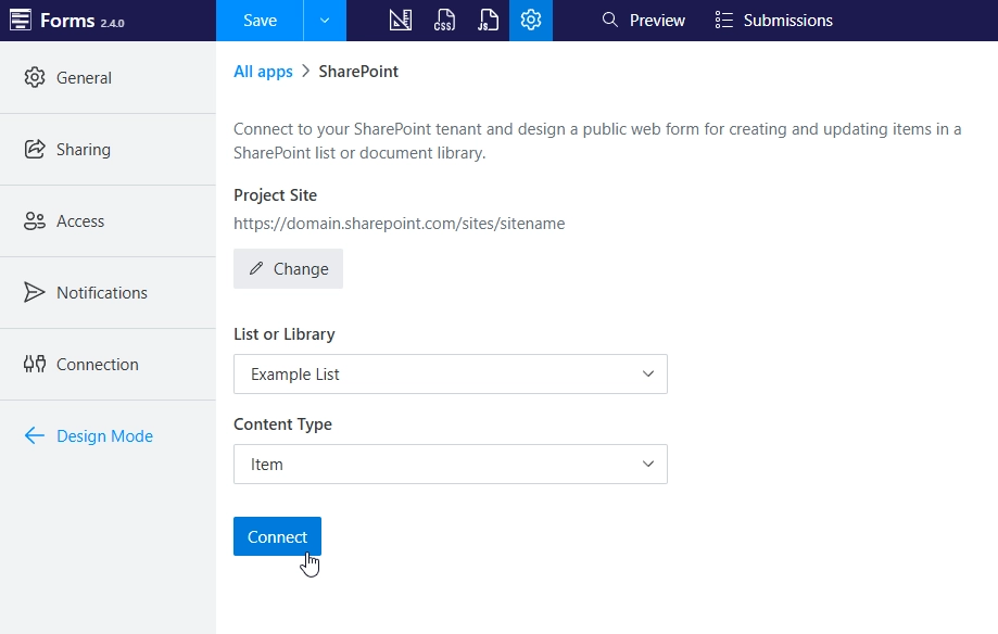 Select SharePoint Online list or library
