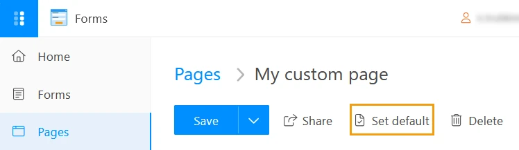 Set default button in the action bar at the top of the page editor