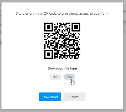 QR sharing dialog