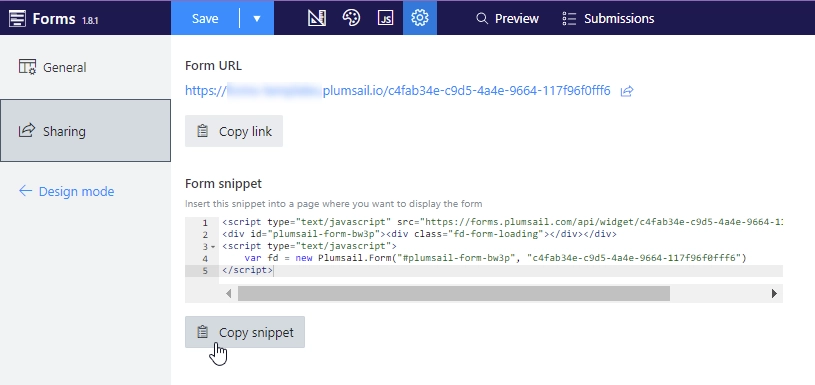 Copy Form Widget snippet in Sharing Settings