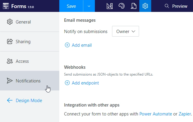 Notifications section