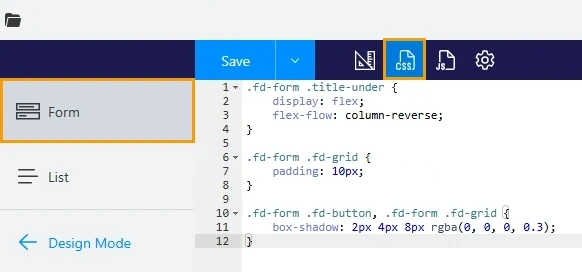 Form style sheet in built-in CSS editor