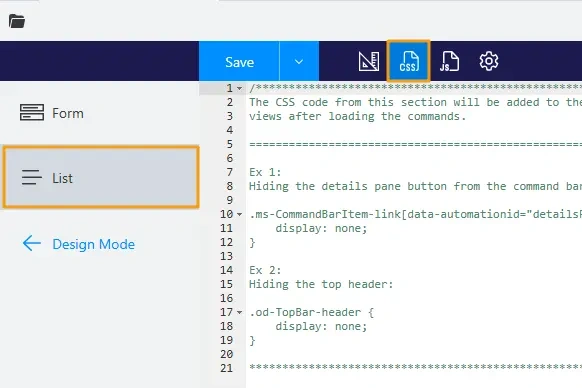 List style sheet in built-in CSS editor