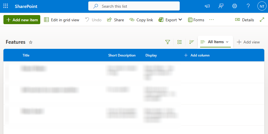 SharePoint list page that was styled using the style sheet from built-in CSS editor