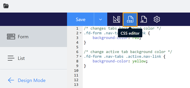CSS Editor button in toolbar