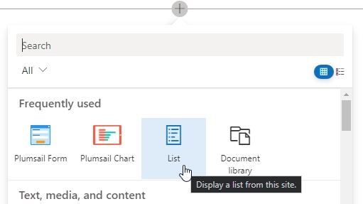 List and Document library web parts