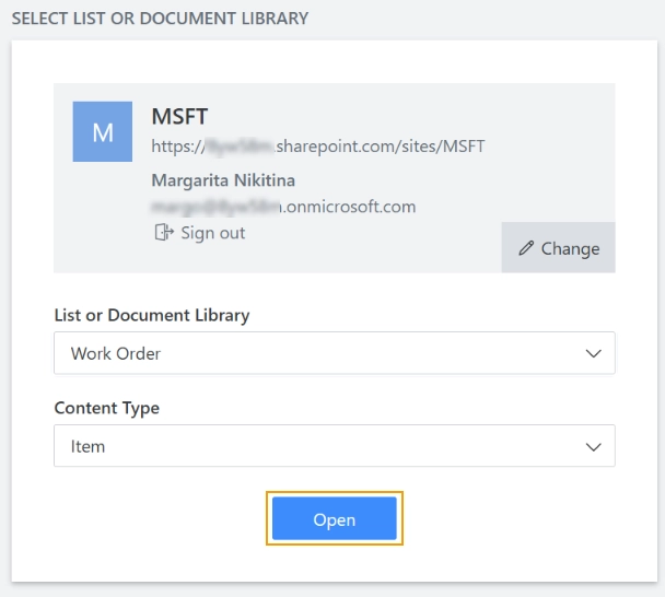 Select SharePoint list