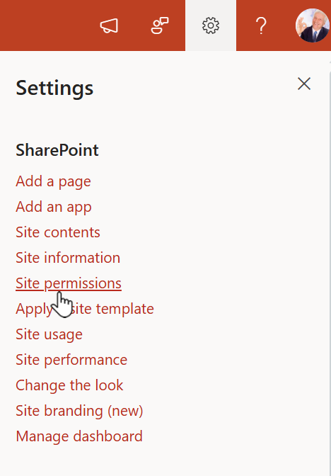 Menu Site Permissions